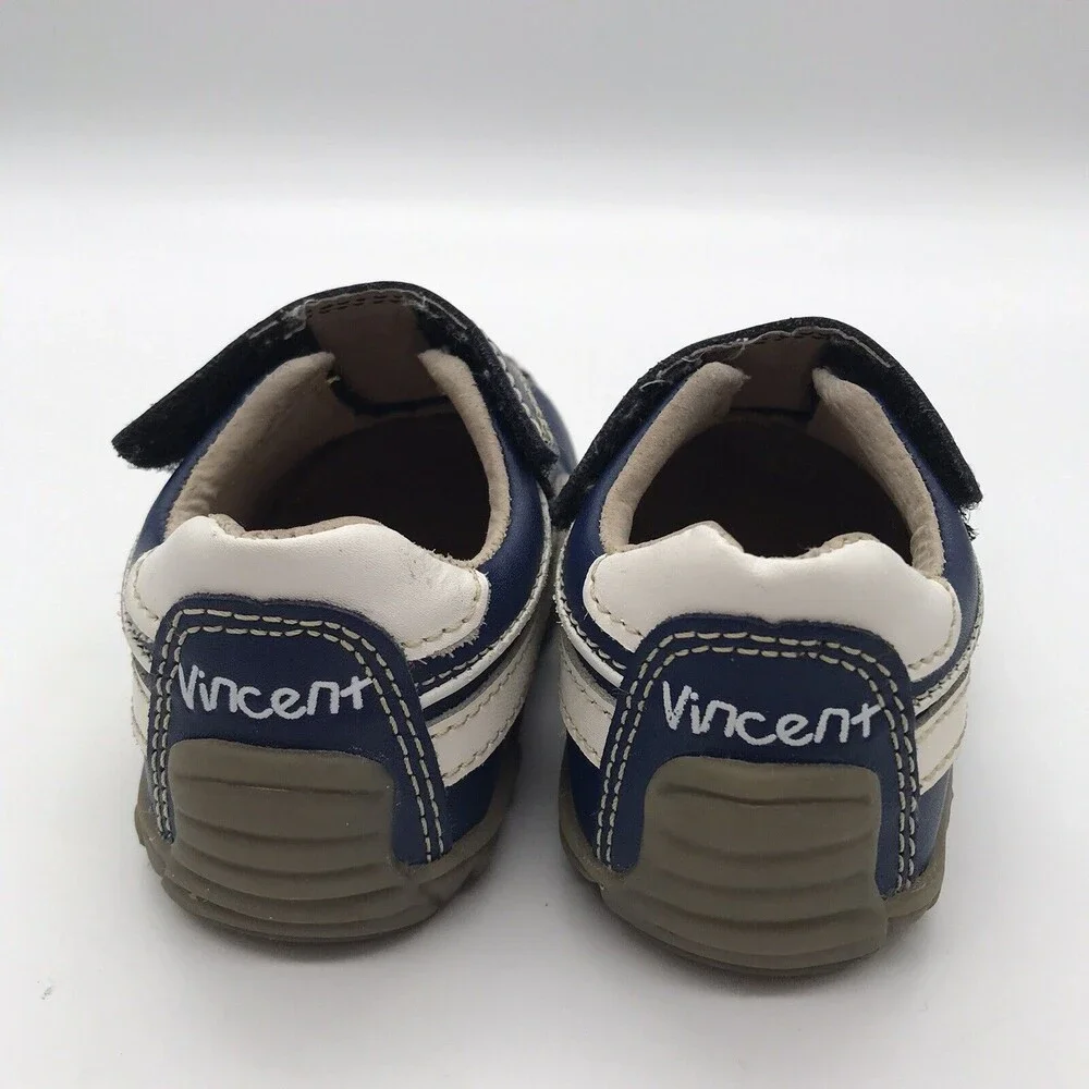 VINCENT Swedish Unisex Kids size 5.5 Shoes Cap Toe Blue & White Leather Sneakers